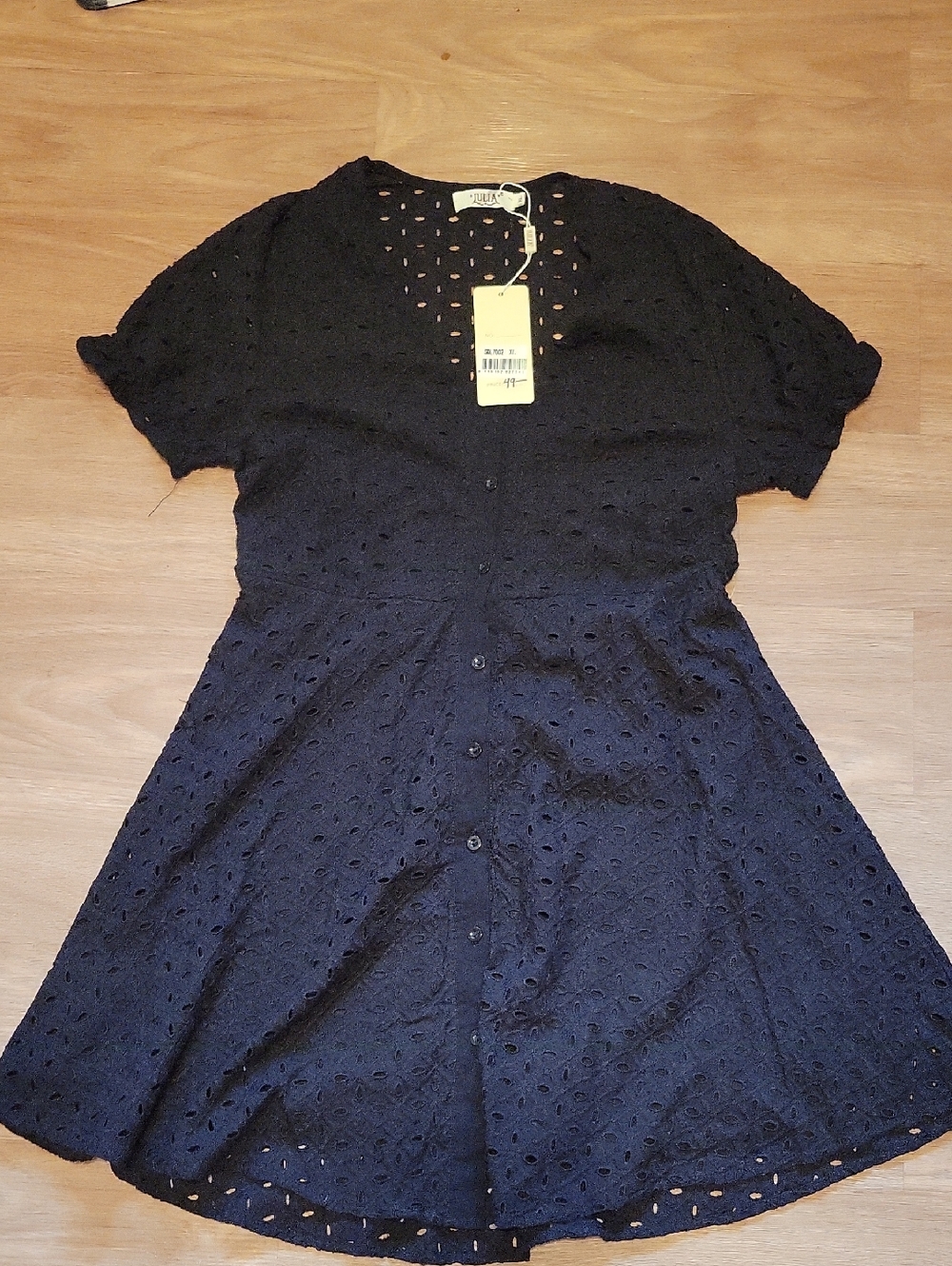 Black Eyelet Button-Front Mini Dress